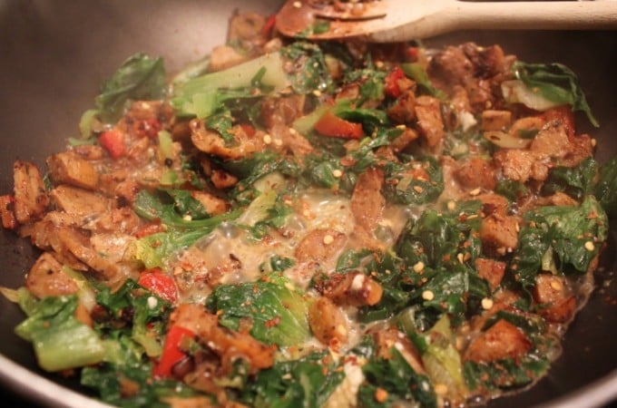 Pasta with Italian Chicken Sausage, Peppers and Escarole